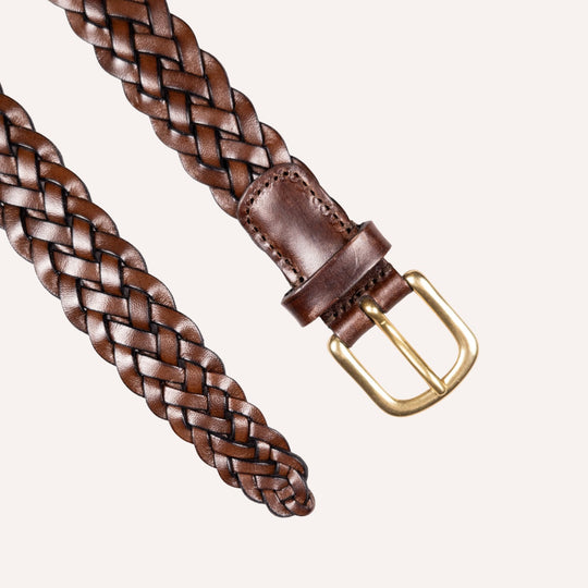 Dark Chestnut Brown Woven Leather Belt