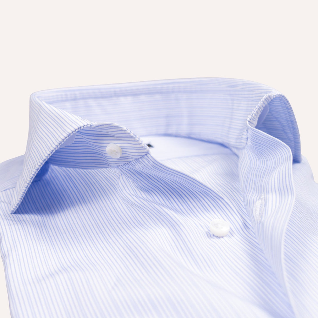 White & Light Blue Stripe Slim Fit Cut Away Shirt