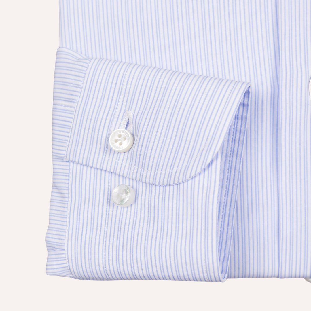 White & Light Blue Stripe Slim Fit Cut Away Shirt