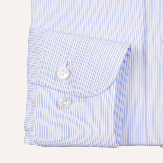 White & Light Blue Stripe Slim Fit Cut Away Shirt