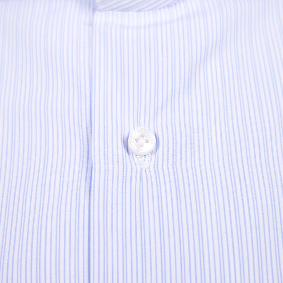 White & Light Blue Stripe Slim Fit Cut Away Shirt