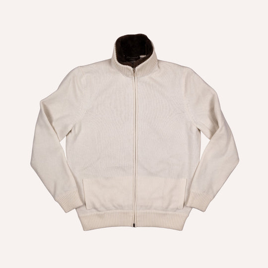 Off White Wool Cashmere Lined Zip Cardigan