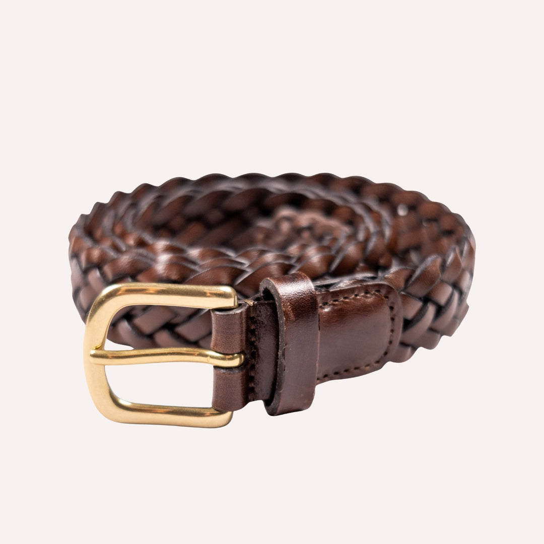 Dark Chestnut Brown Woven Leather Belt