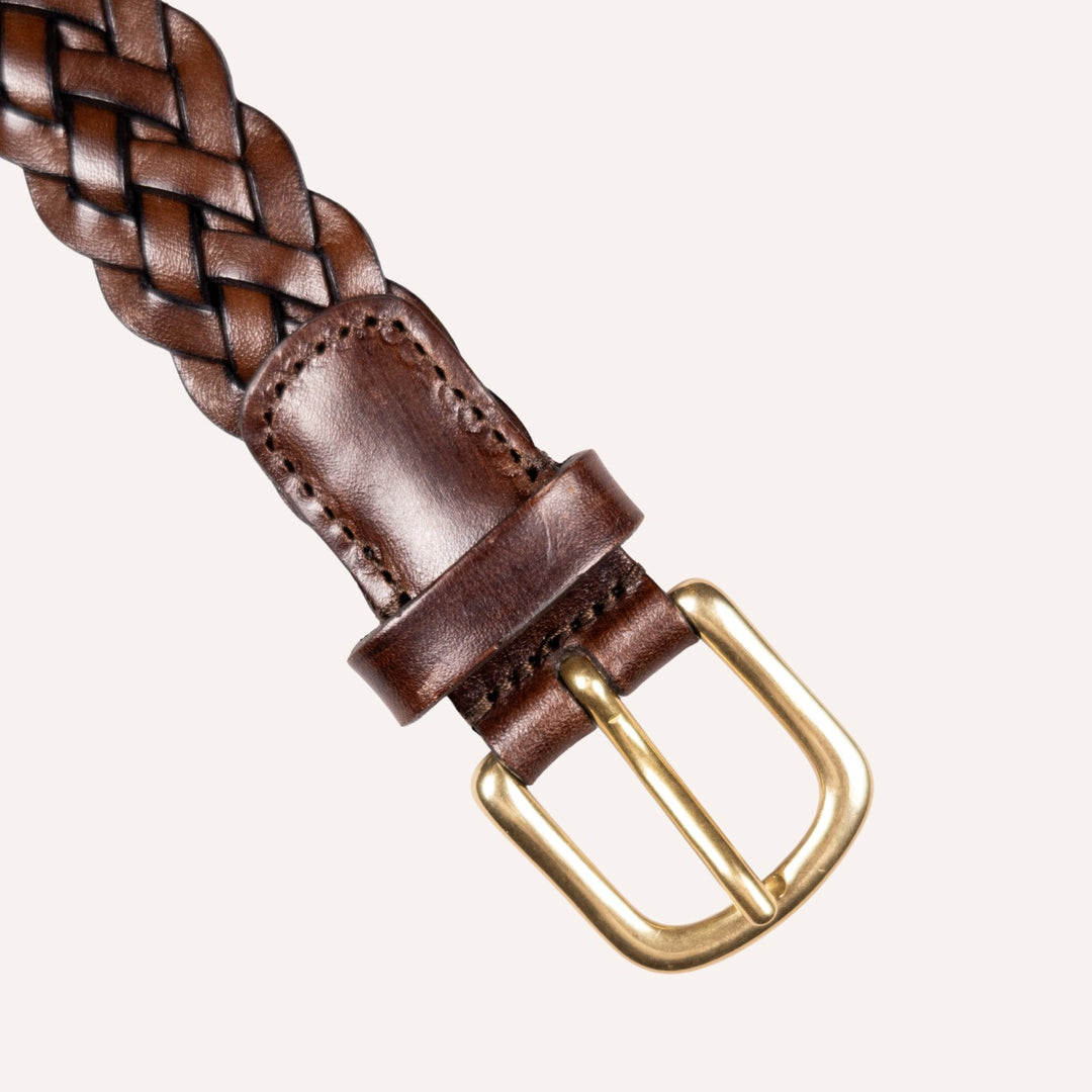 Dark Chestnut Brown Woven Leather Belt