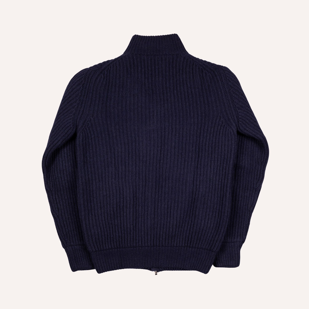 Navy Cashmere Wool Lined Zip Cardigan