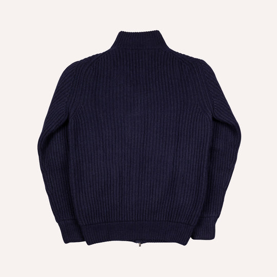 Navy Cashmere Wool Lined Zip Cardigan