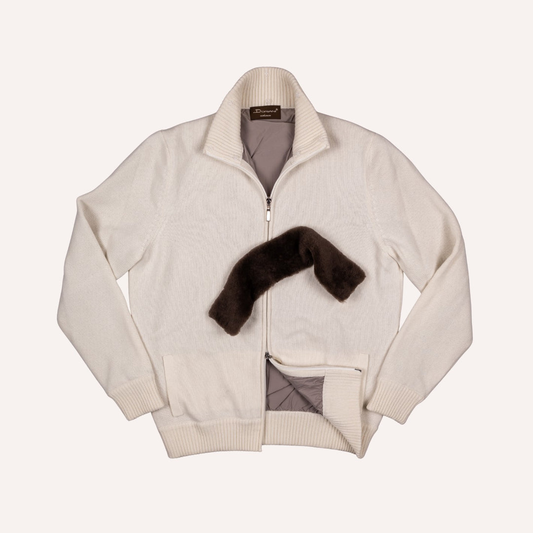 Off White Wool Cashmere Lined Zip Cardigan