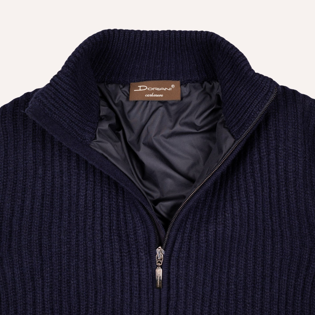 Navy Cashmere Wool Lined Zip Cardigan