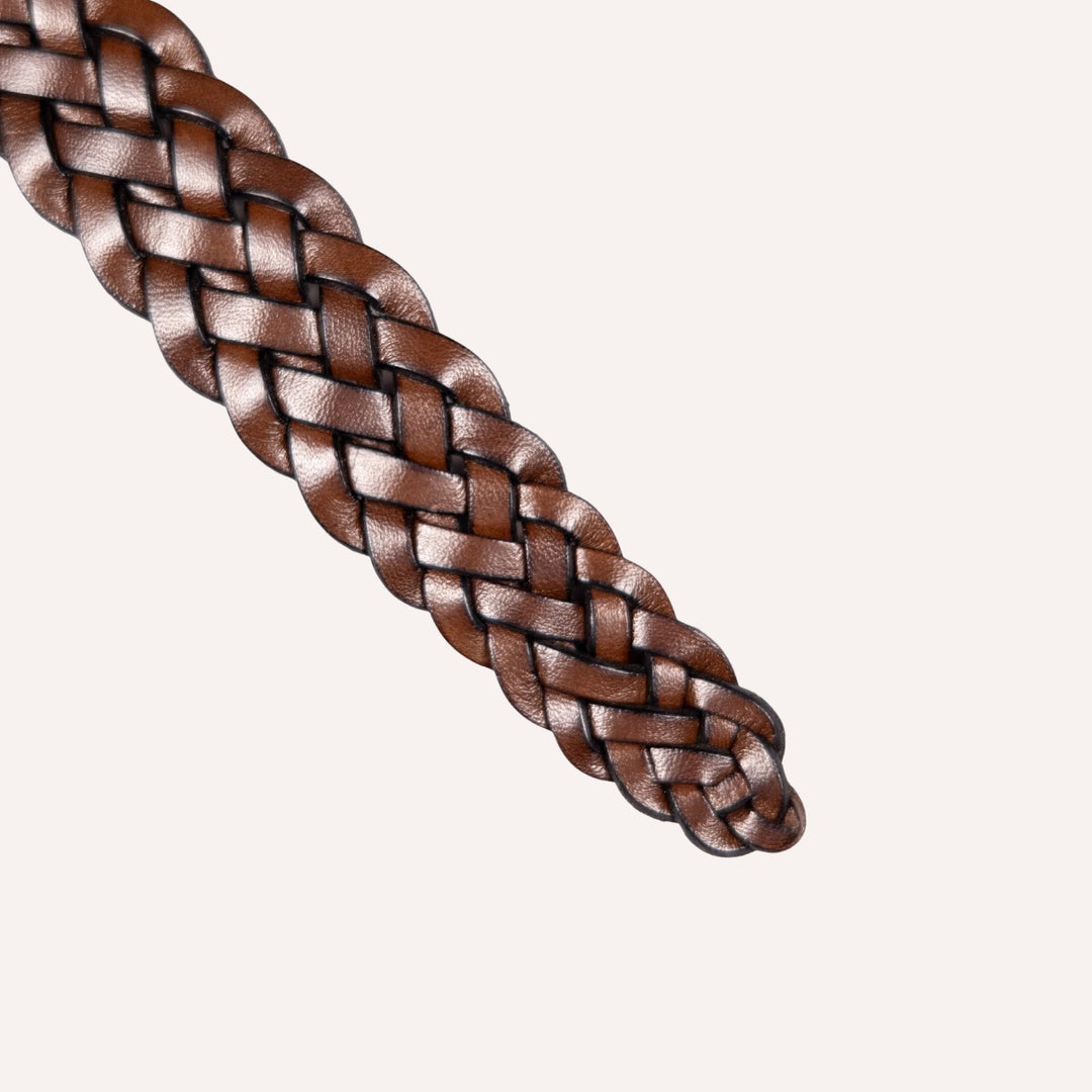 Dark Chestnut Brown Woven Leather Belt