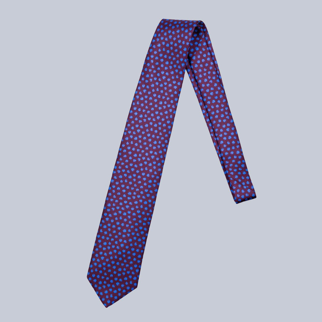 Burgundy Blue & Red Clover Pattern Tie