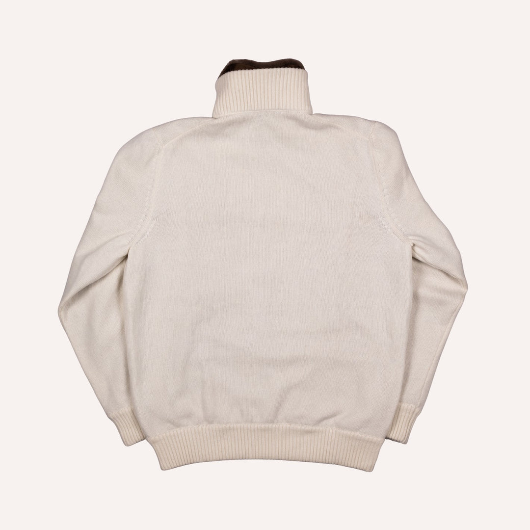 Off White Wool Cashmere Lined Zip Cardigan