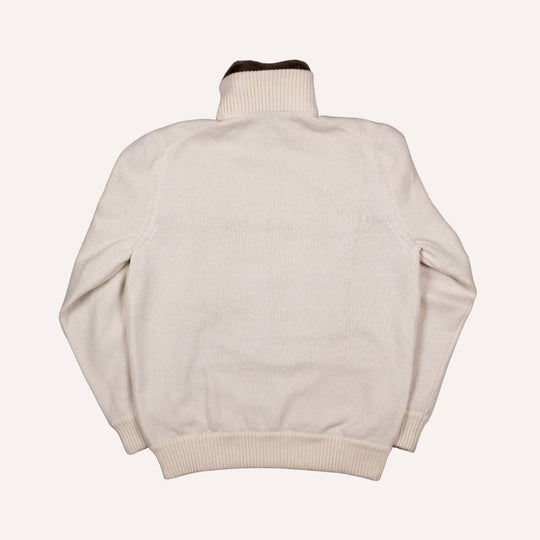 Off White Wool Cashmere Lined Zip Cardigan