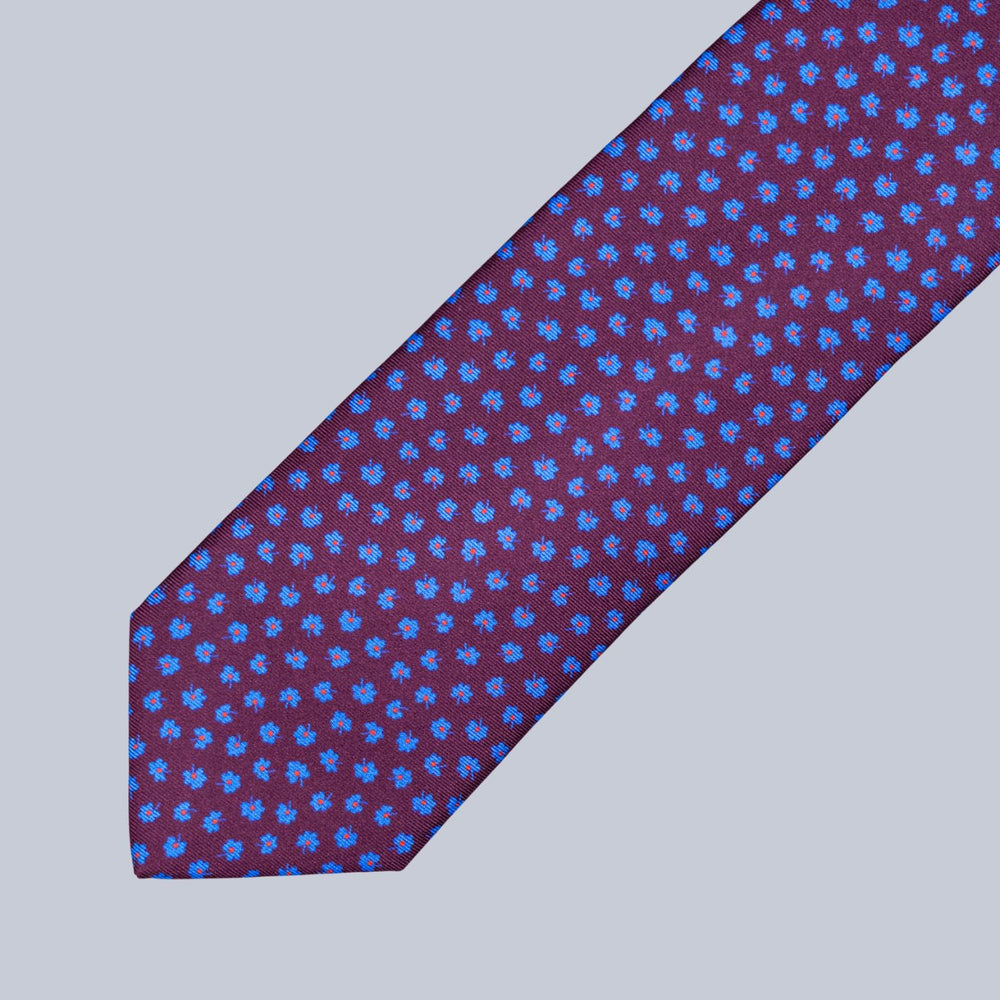 Burgundy Blue & Red Clover Pattern Tie