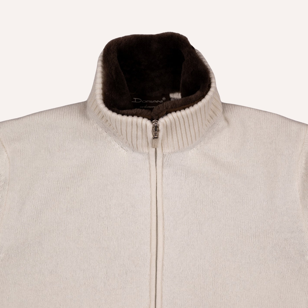 Off White Wool Cashmere Lined Zip Cardigan