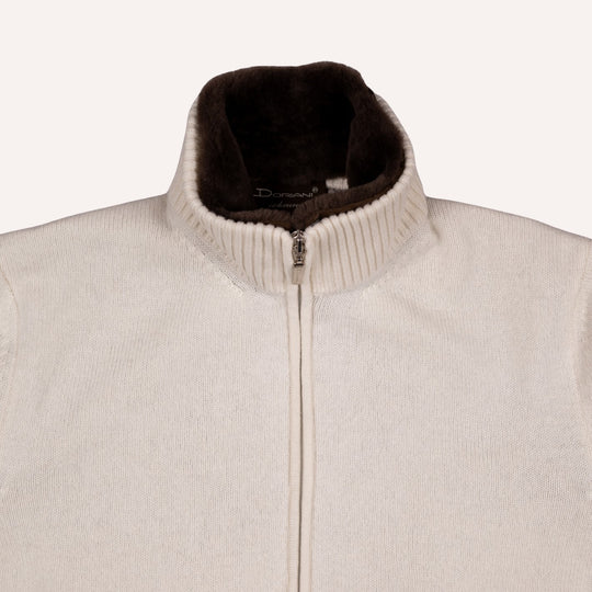 Off White Wool Cashmere Lined Zip Cardigan
