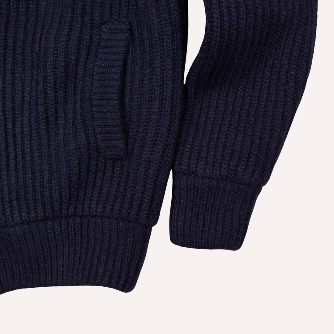 Navy Cashmere Wool Lined Zip Cardigan