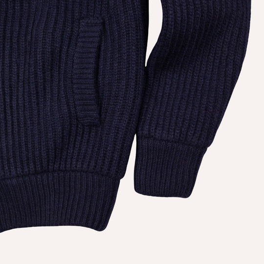 Navy Cashmere Wool Lined Zip Cardigan