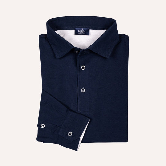Navy Jersey Long Sleeve Polo Shirt