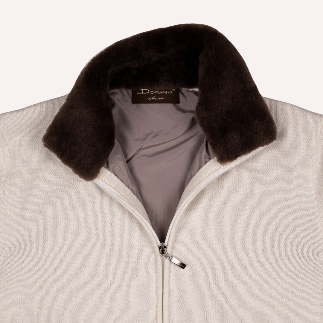 Off White Wool Cashmere Lined Zip Cardigan