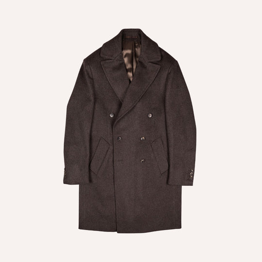 Brown Melange Wool Double Breasted Coat