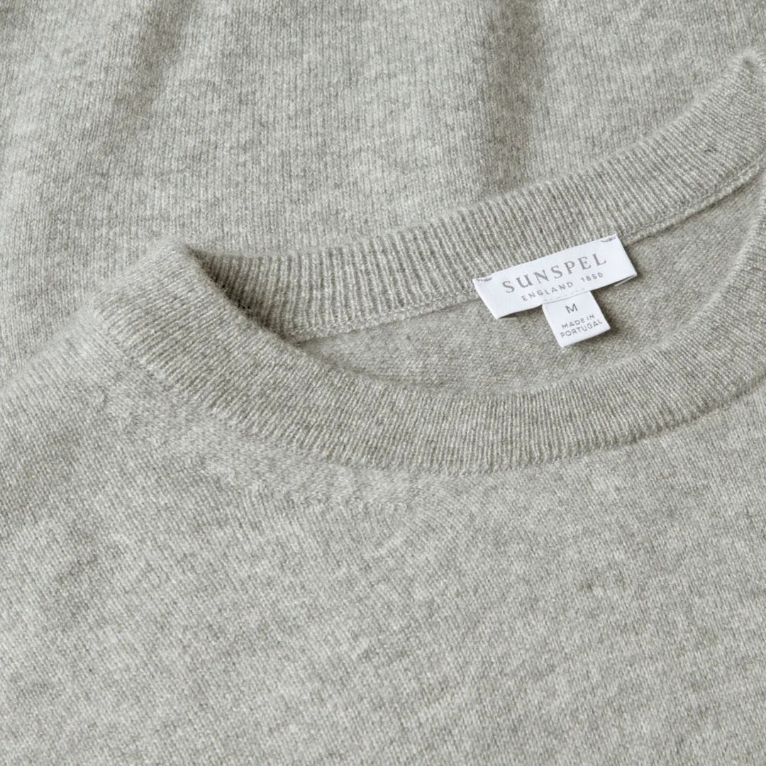 Grey Melange Cashmere Crewneck Sweater