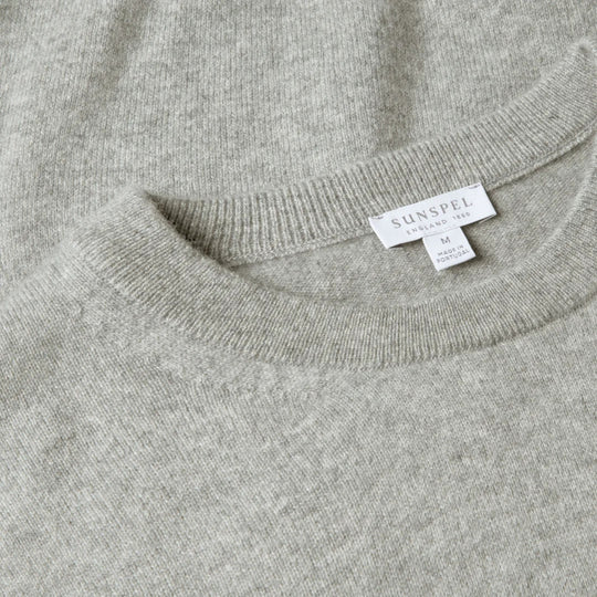 Grey Melange Cashmere Crewneck Sweater