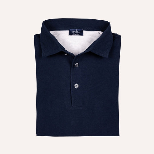 Navy Jersey Long Sleeve Polo Shirt