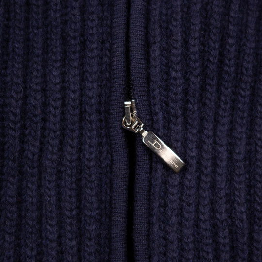 Navy Cashmere Wool Lined Zip Cardigan