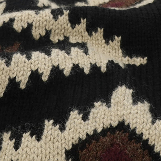 Black Wool Cardigan with Navajo Motif - Regular Fit
