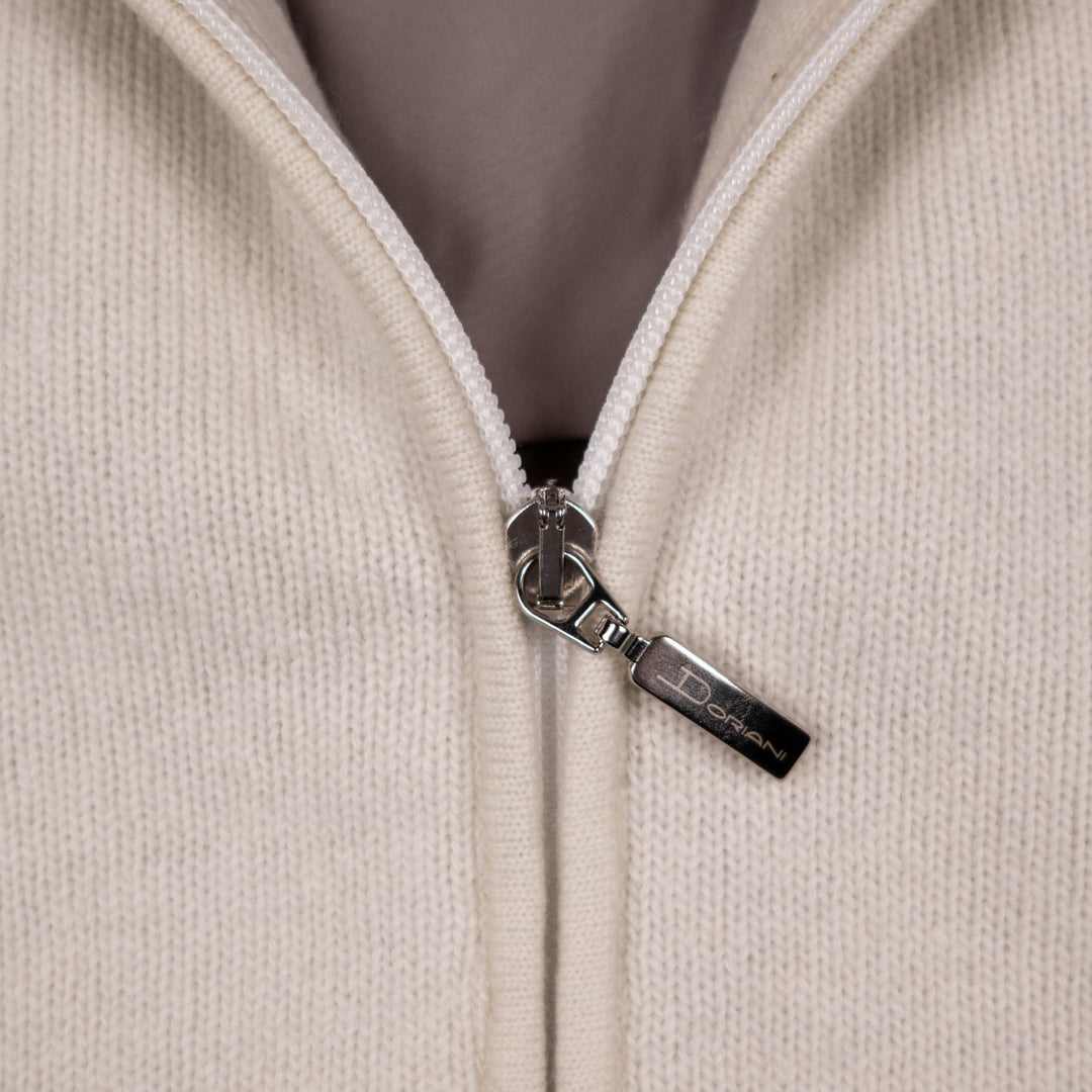 Off White Wool Cashmere Lined Zip Cardigan