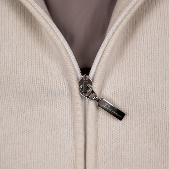 Off White Wool Cashmere Lined Zip Cardigan
