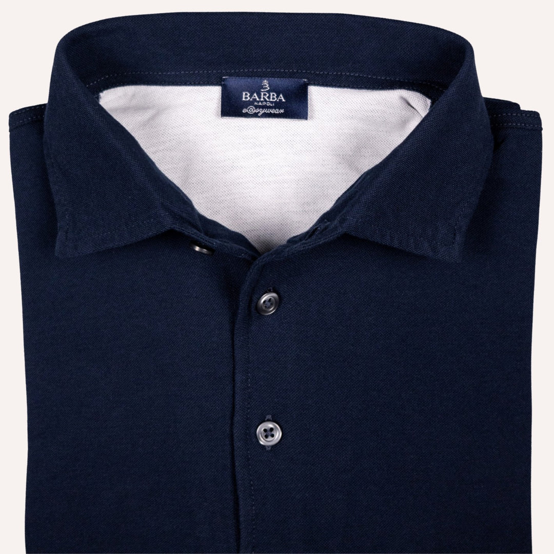 Navy Jersey Long Sleeve Polo Shirt