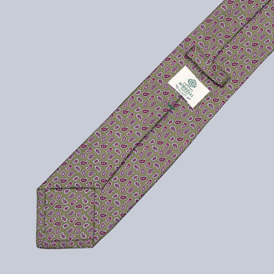 Moss Green Burgundy & Silver Micro Paisley Tie