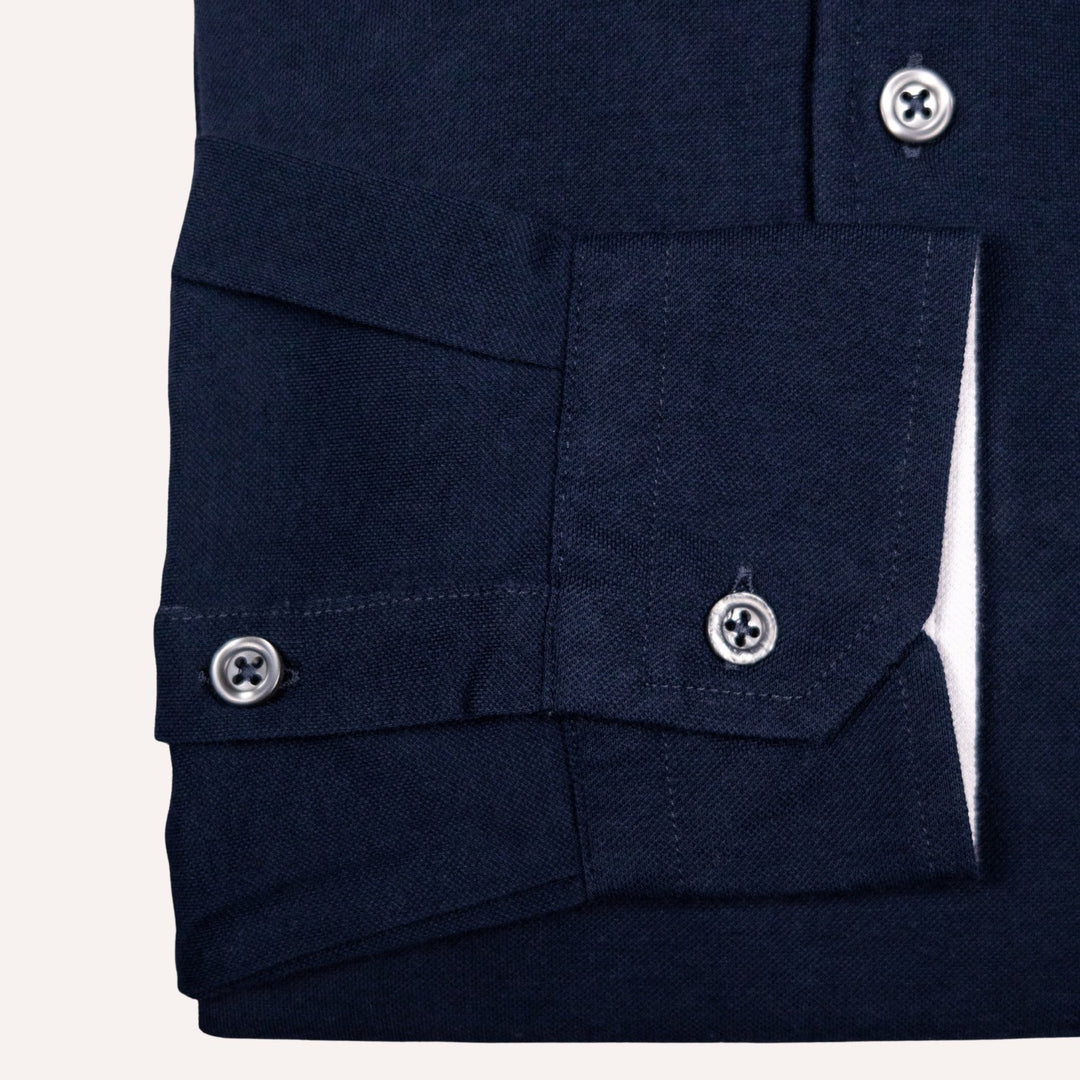 Navy Jersey Long Sleeve Polo Shirt