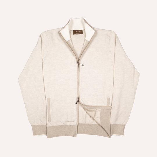 Beige Cotton Cashmere Full Zip Sweater
