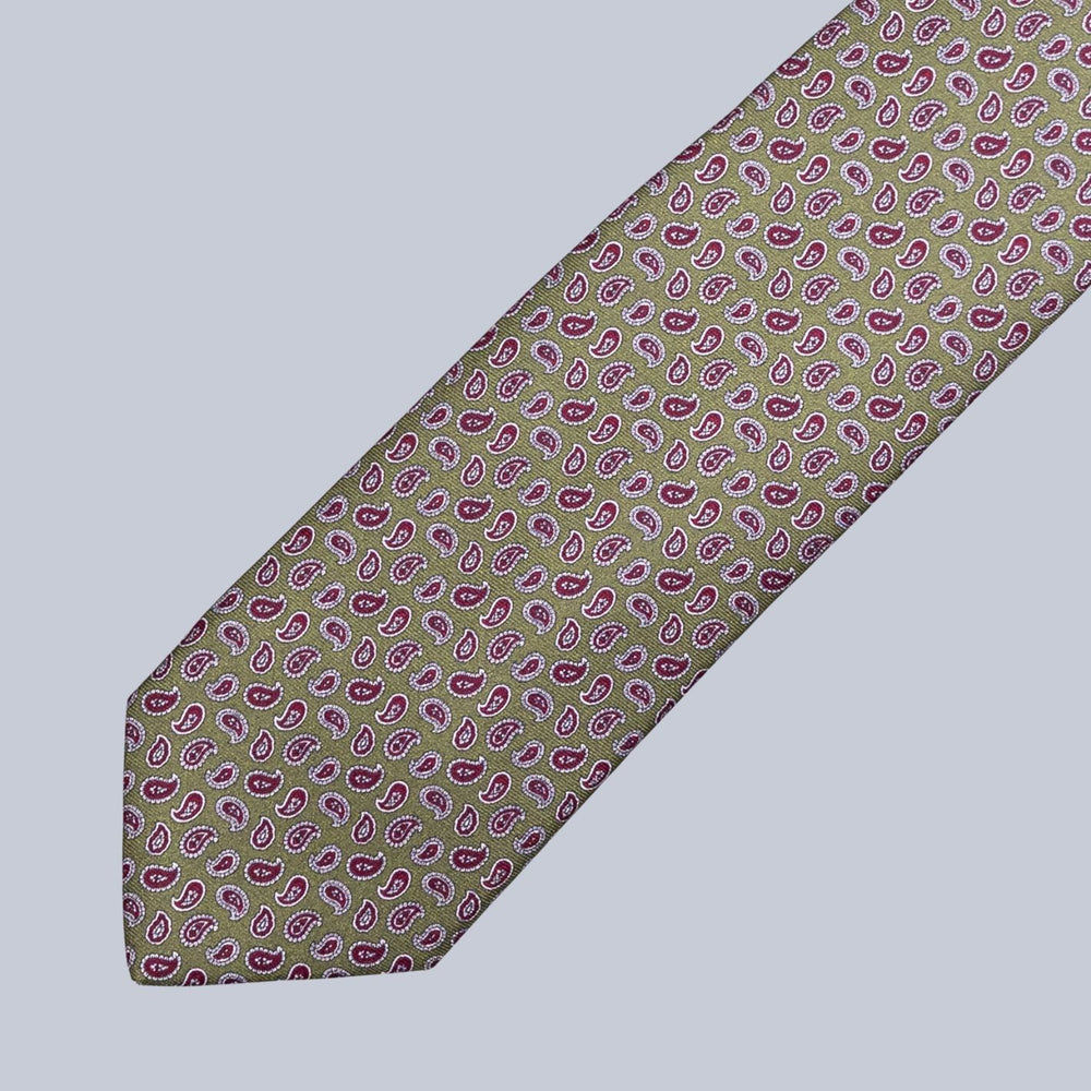 Moss Green Burgundy & Silver Micro Paisley Tie