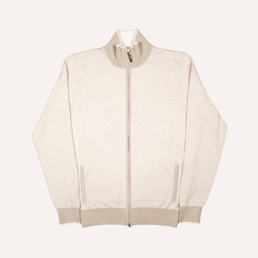 Beige Cotton Cashmere Full Zip Sweater