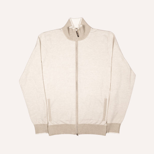 Beige Cotton Cashmere Full Zip Sweater