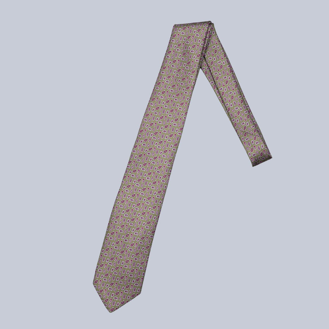 Moss Green Burgundy & Silver Micro Paisley Tie
