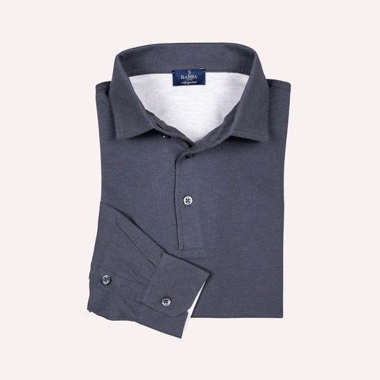 Stone Grey Jersey Long Sleeve Polo Shirt