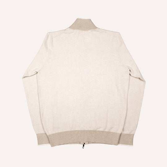 Beige Cotton Cashmere Full Zip Sweater