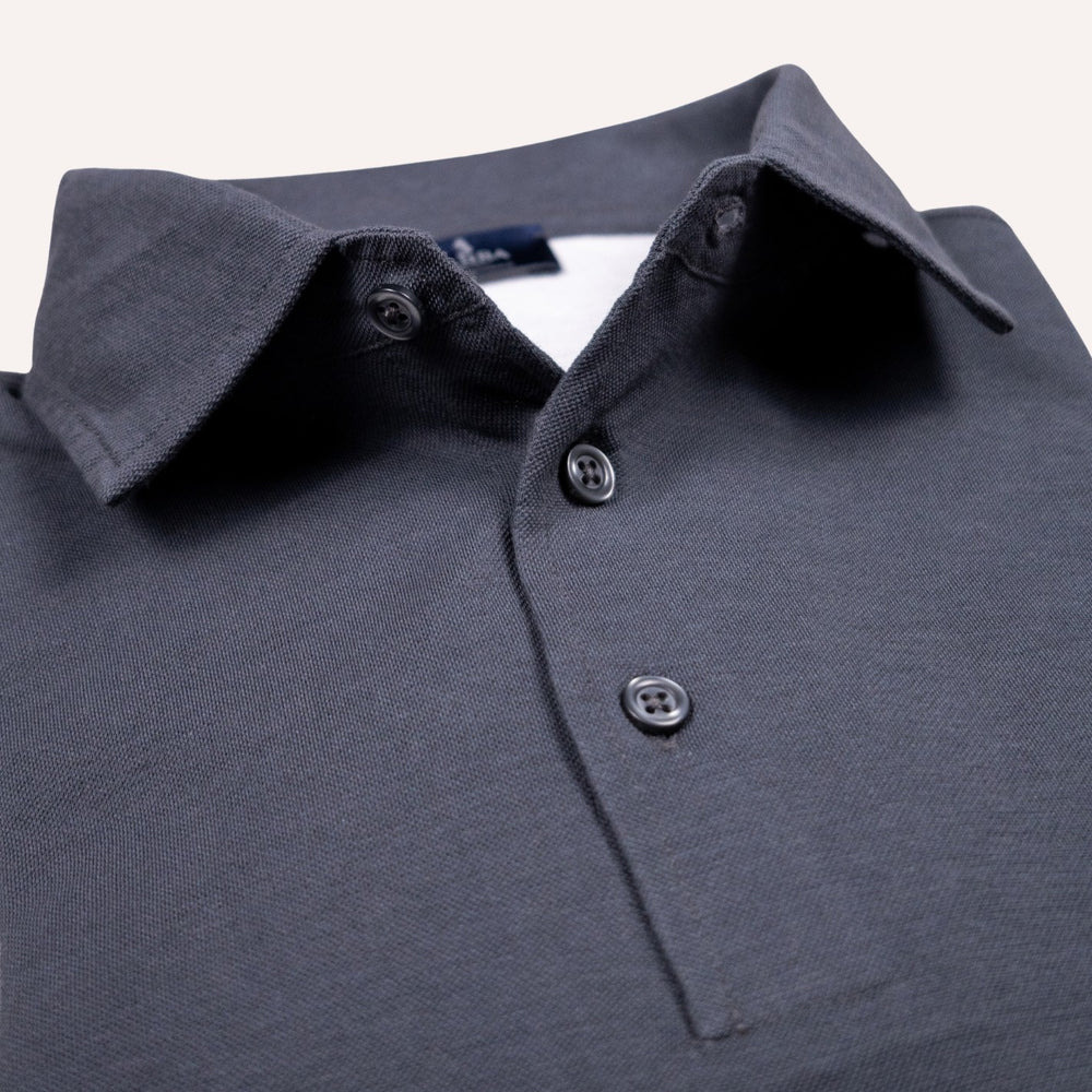 Stone Grey Jersey Long Sleeve Polo Shirt