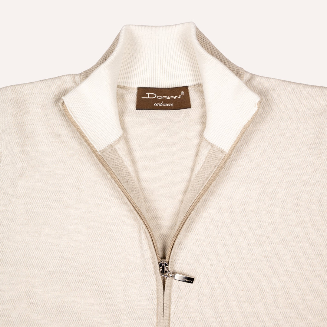 Beige Cotton Cashmere Full Zip Sweater