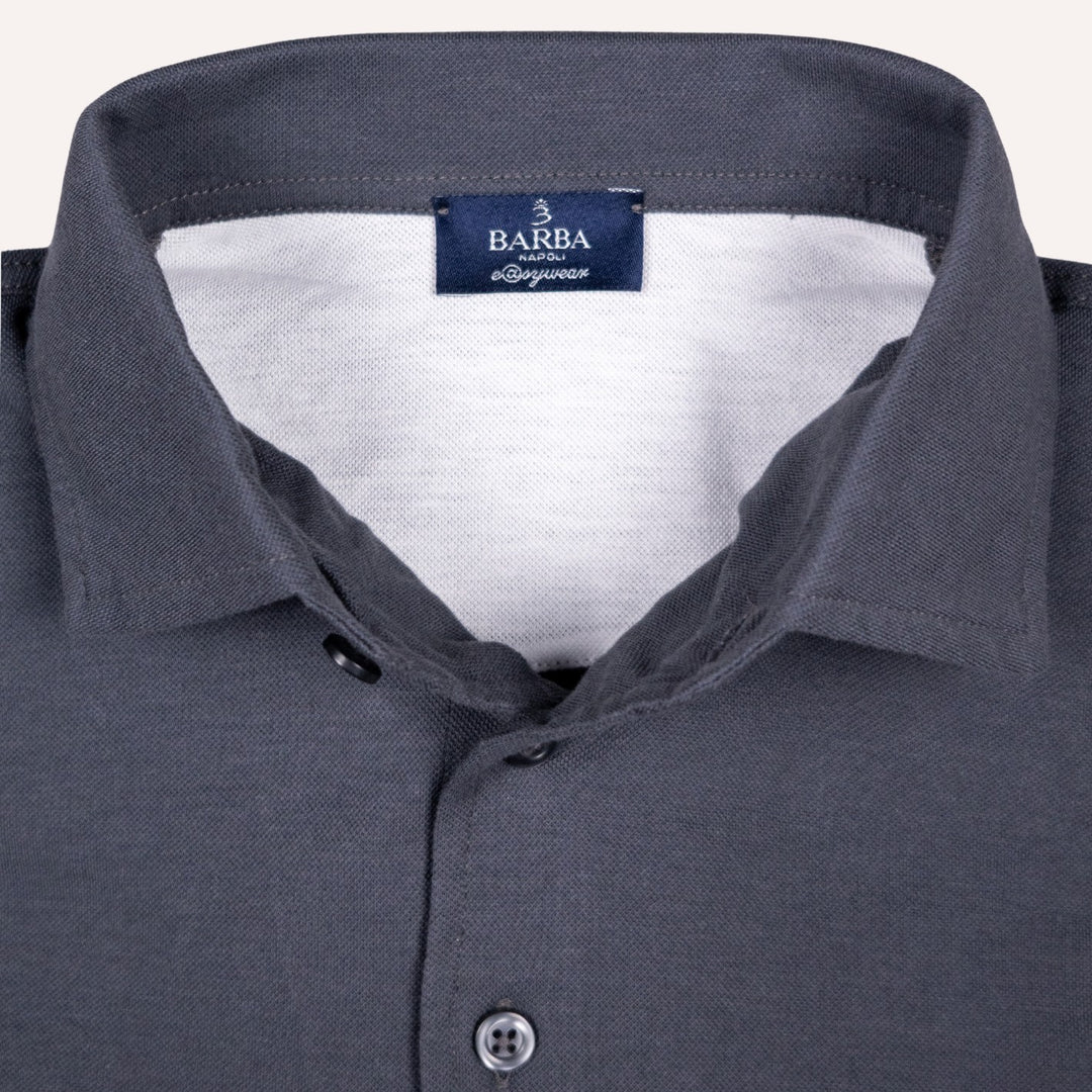 Stone Grey Jersey Long Sleeve Polo Shirt