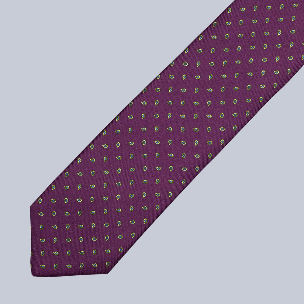 Burgundy Blue & Gold Drop Pattern Tie