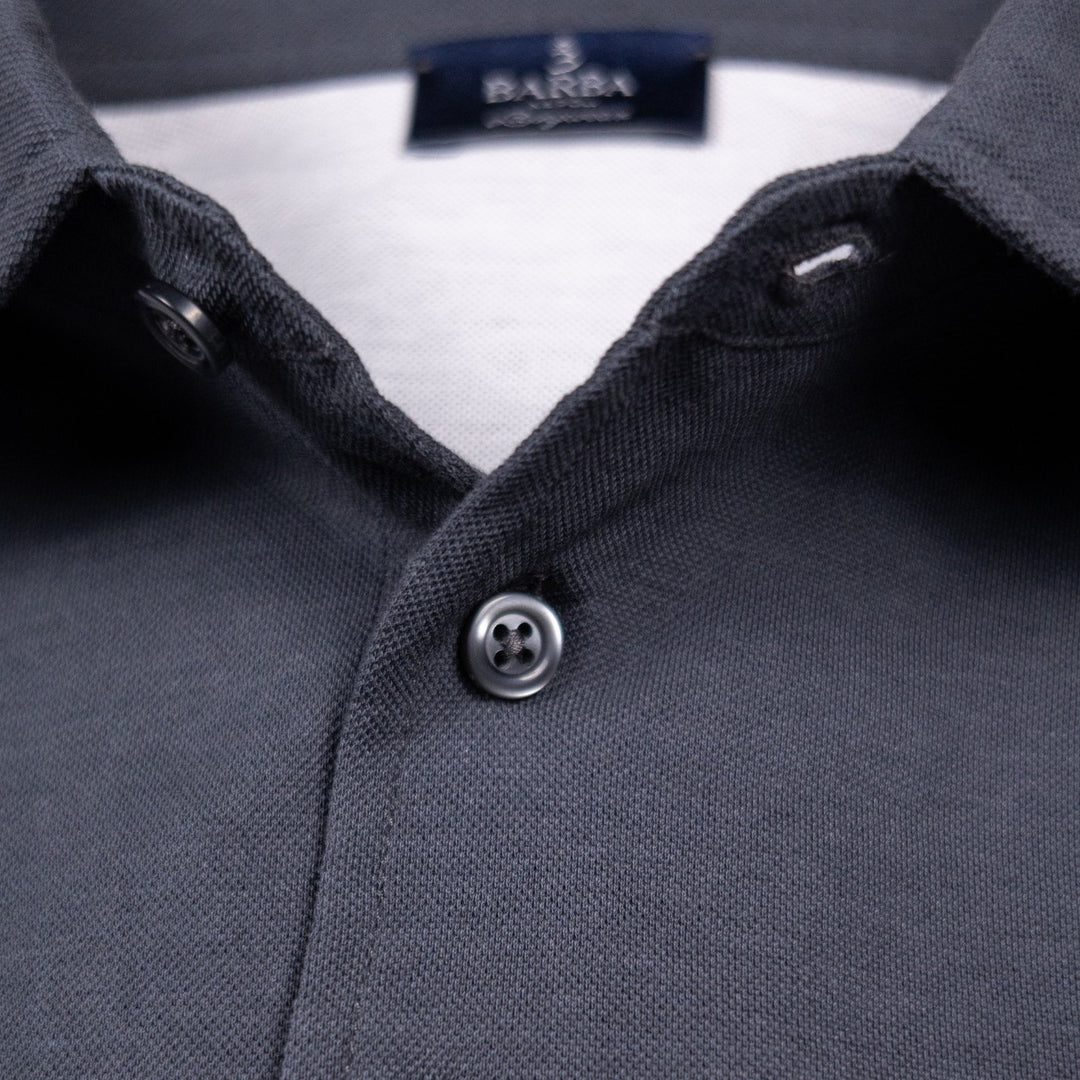 Stone Grey Jersey Long Sleeve Polo Shirt