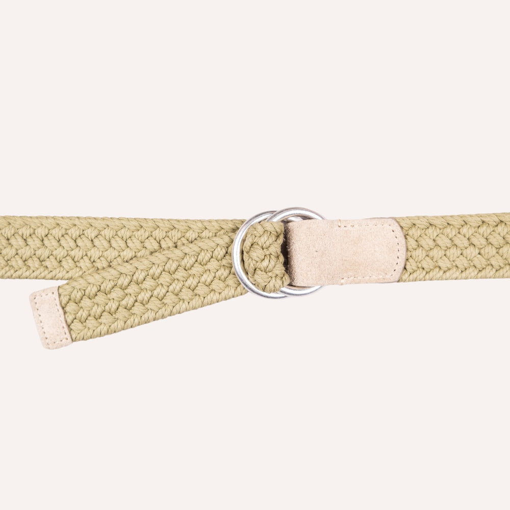 Desert Khaki Green Double Silver Ring Woven Belt