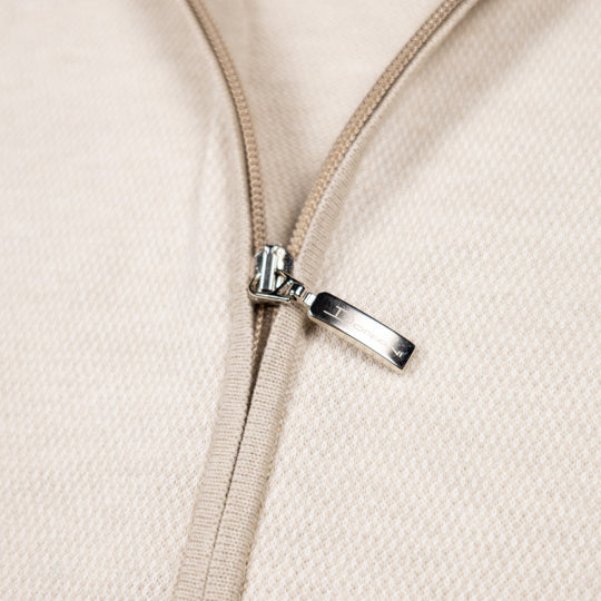 Beige Cotton Cashmere Full Zip Sweater