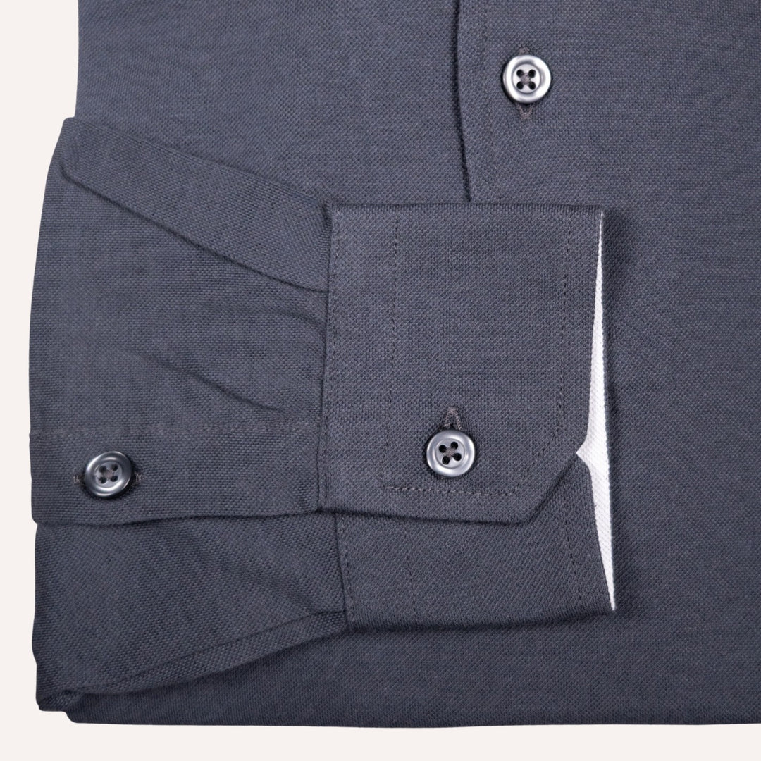 Stone Grey Jersey Long Sleeve Polo Shirt