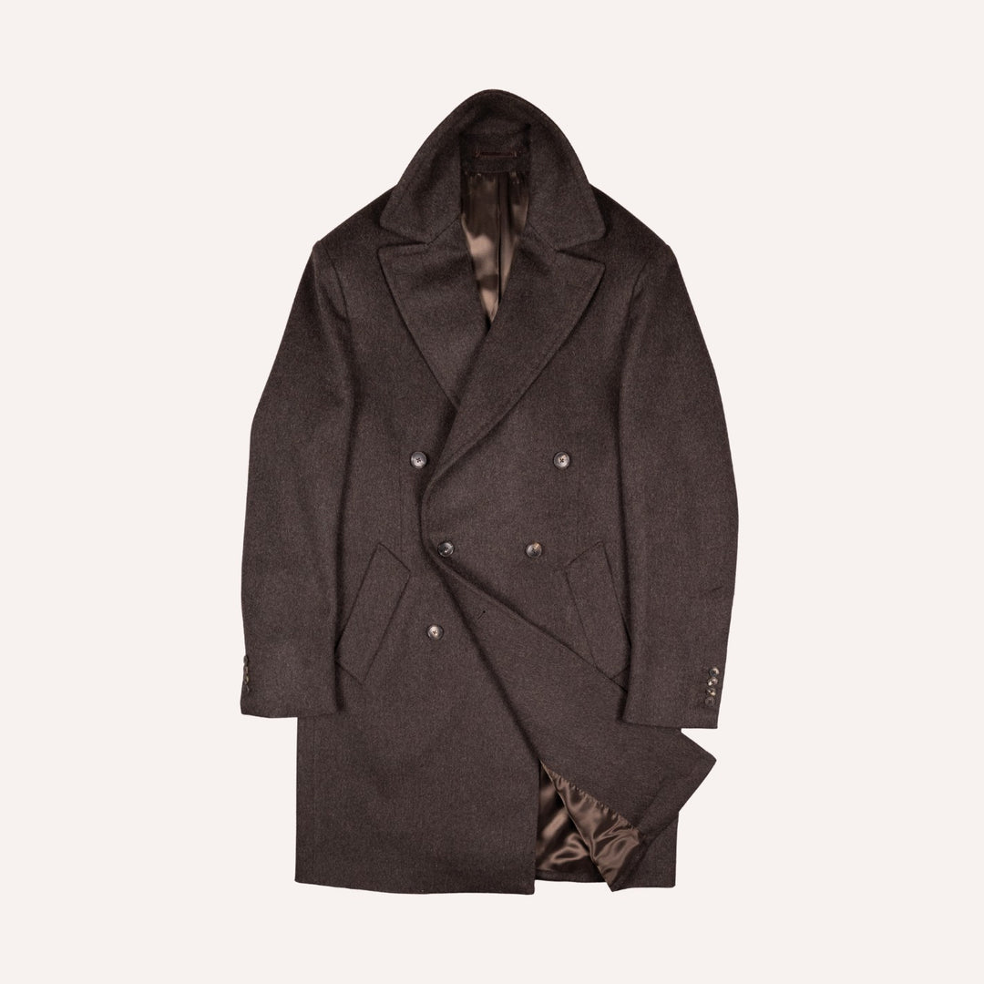 Brown Melange Wool Double Breasted Coat